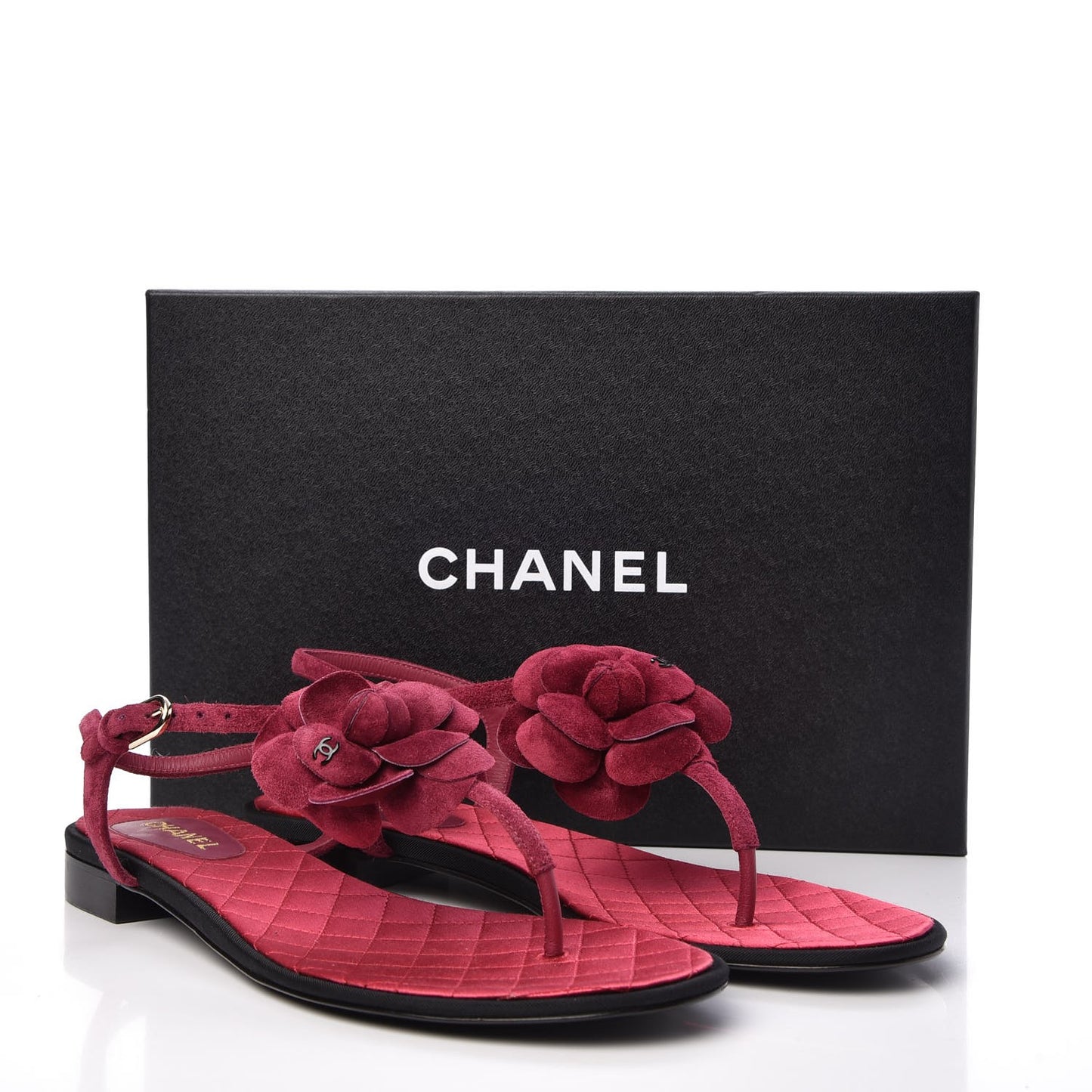 Suede Calfskin Camellia Thong Sandals 41 Dark Pink