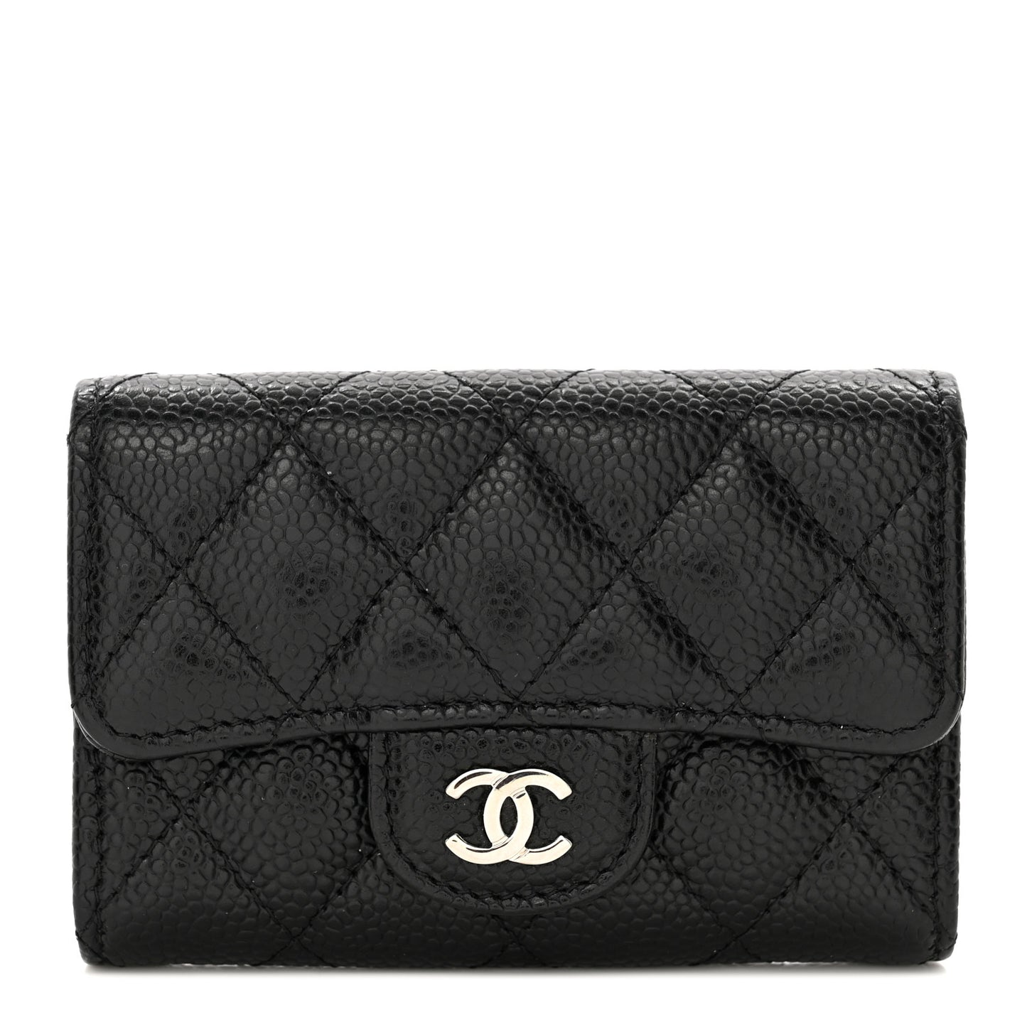 Caviar Quilted Flap Card Holder Black