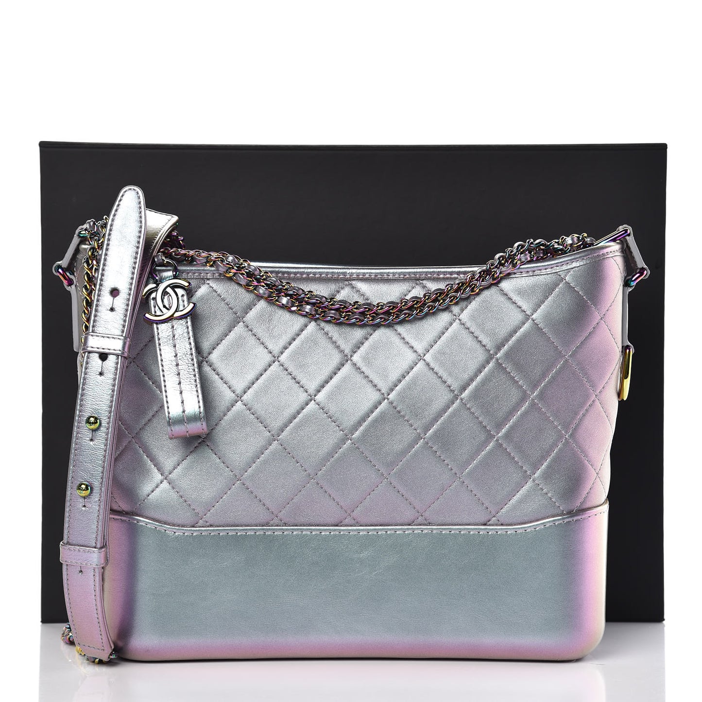 Iridescent Lambskin Calfskin Quilted Medium Gabrielle Hobo Light Purple