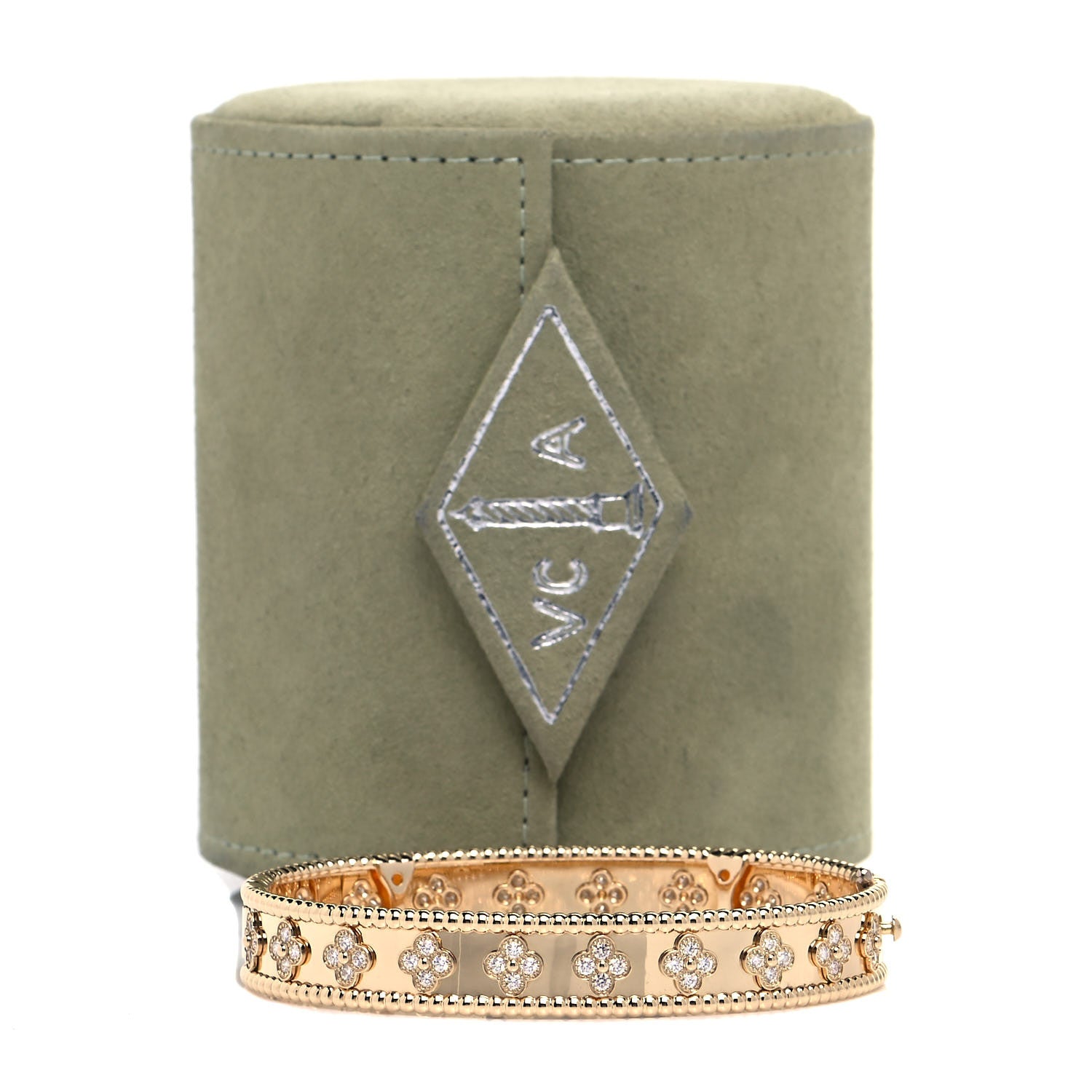 Van Cleef & Arpels 18K Yellow Gold Diamond Perlee Clovers Bangle Bracelet L 6 of 6