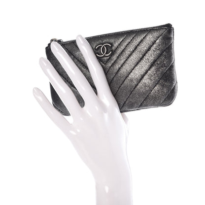 Chanel Iridescent Calfskin Chevron Quilted Small Cosmetic Case Grey 2 of 9