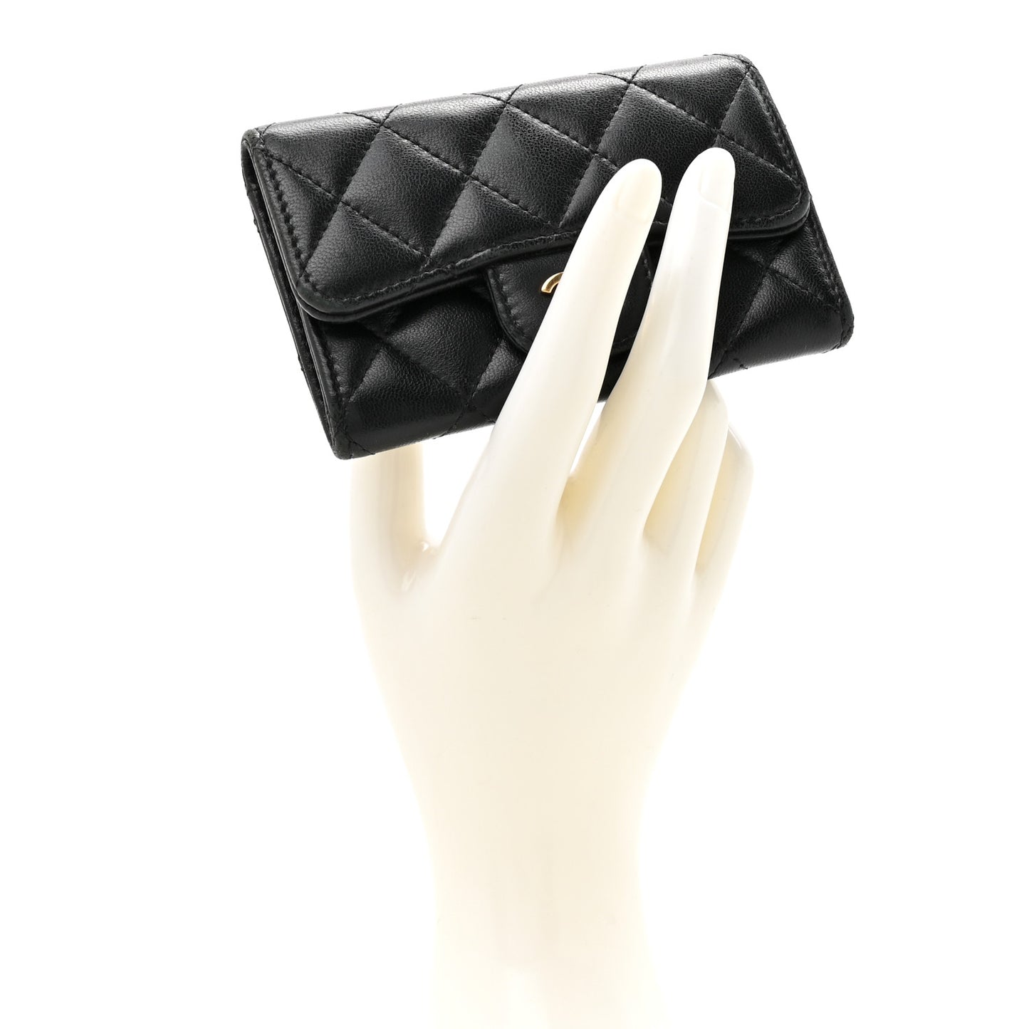 Lambskin Quilted Flap Card Holder Black