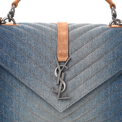 Saint Laurent Washed Denim Matelasse Chevron Monogram Medium College Bag Blue Cinnamon 7 of 10