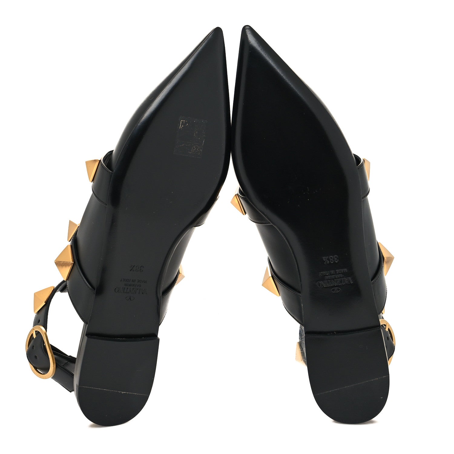 Valentino Garavani Calfskin Roman Stud Ankle Strap Flat Mules 38.5 Black 5 of 8