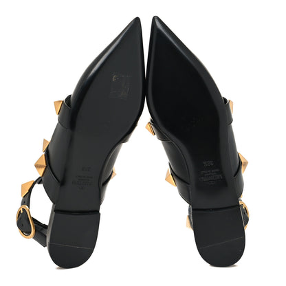 Valentino Garavani Calfskin Roman Stud Ankle Strap Flat Mules 38.5 Black 5 of 8