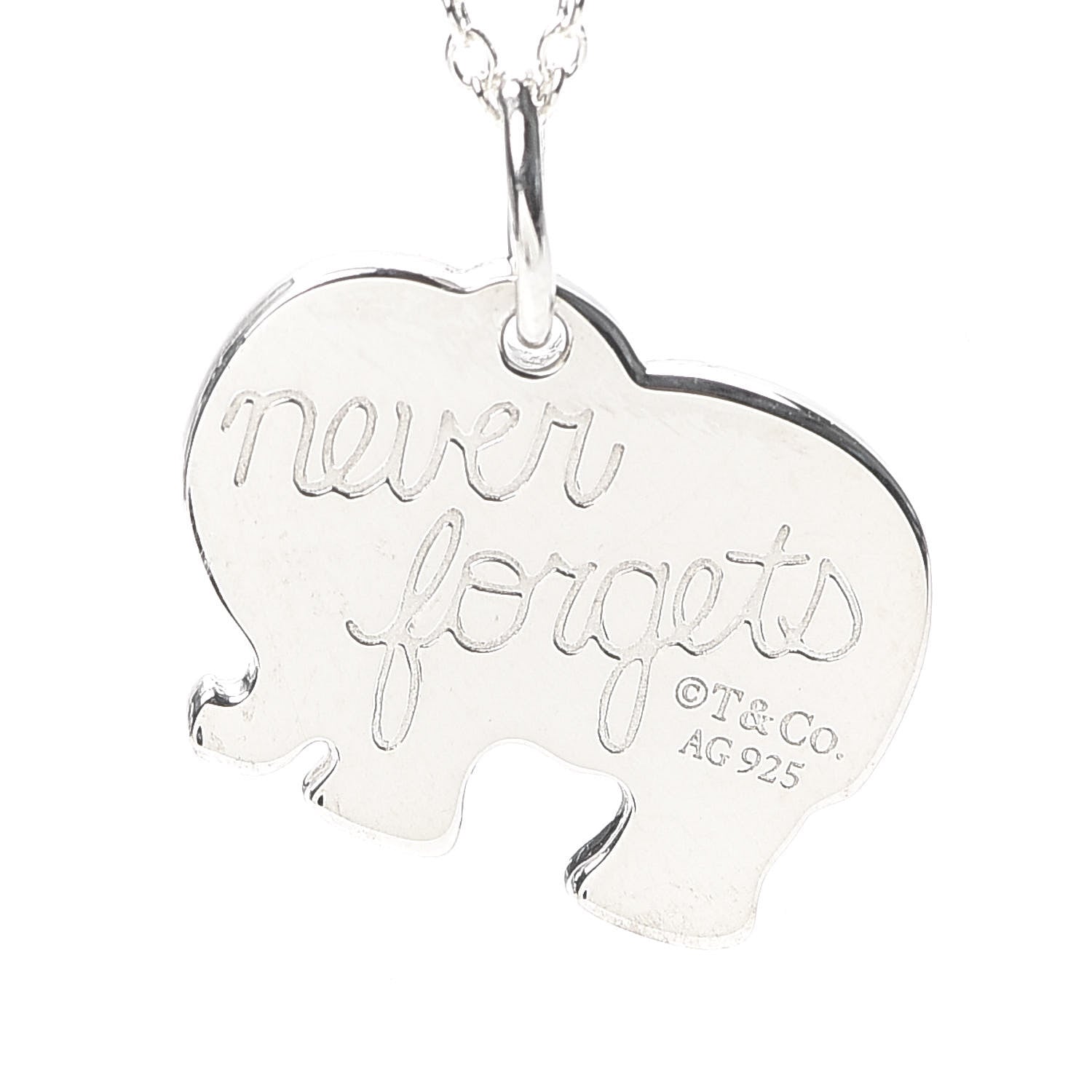 Tiffany Sterling Silver Elephant Never Forgets Pendant Necklace 6 of 7