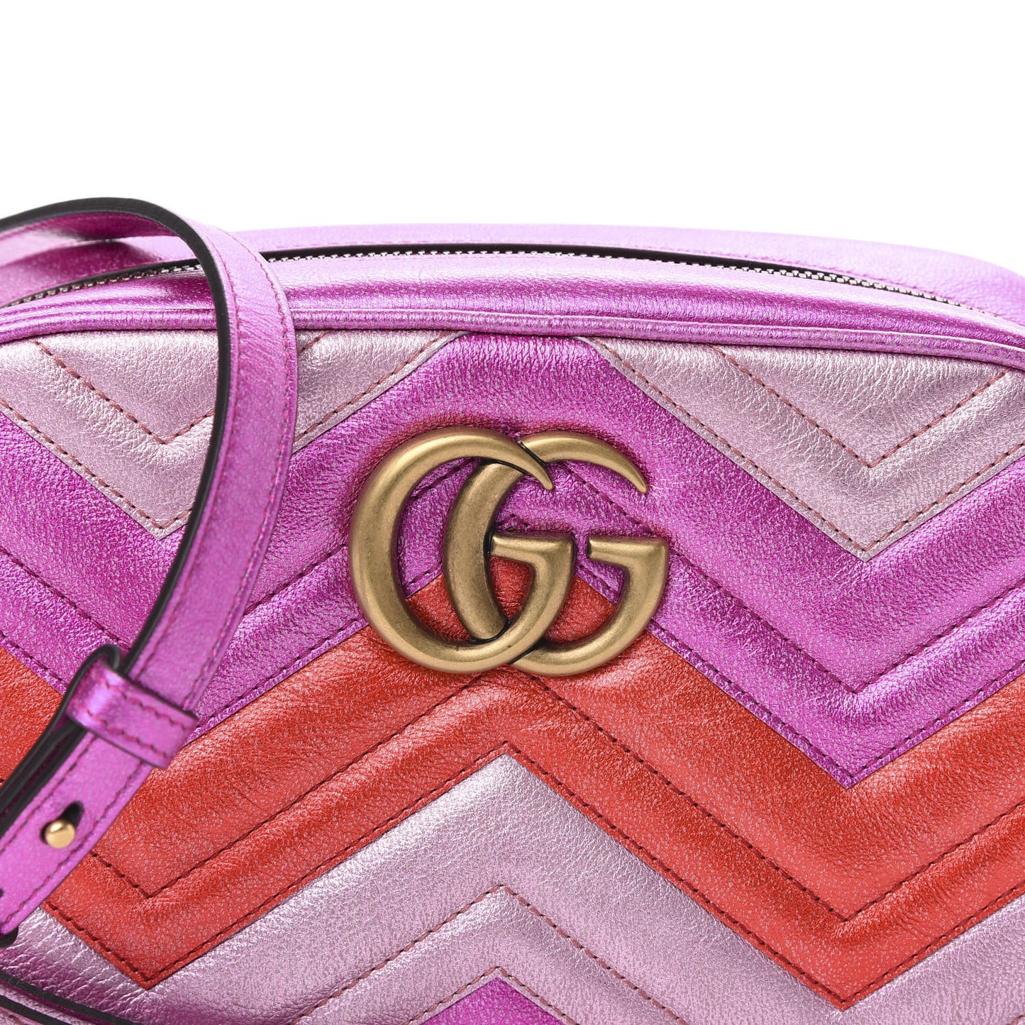 Laminated Nappa Matelasse Small GG Marmont Chain Shoulder Bag Fuxia Rosso Rosa