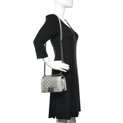 Chanel Metallic Caviar Chevron Quilted Small Boy Flap Silver 2 of 10