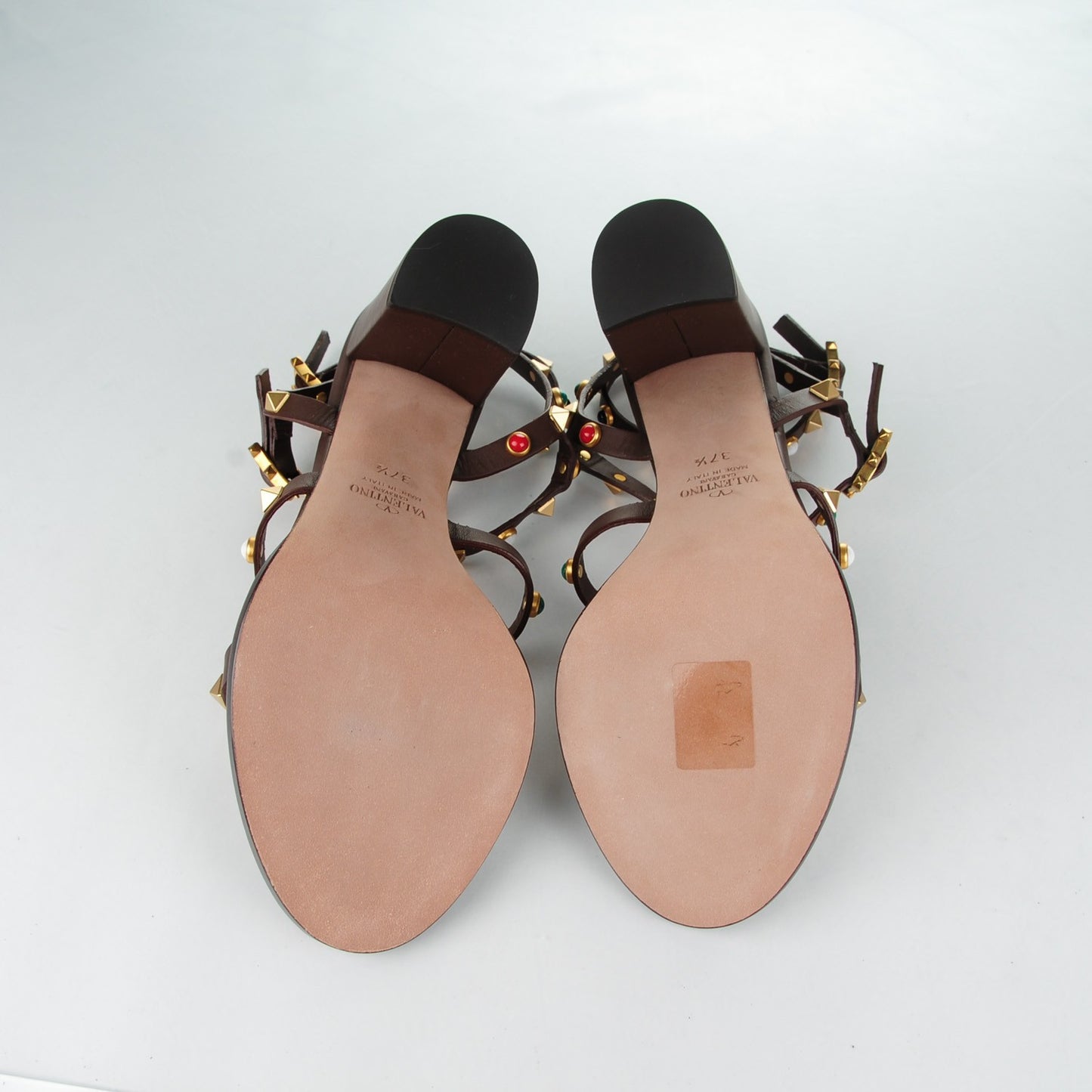 Calfskin Rockstud Rolling Cabochon 90mm City Sandals 37.5 Cacao