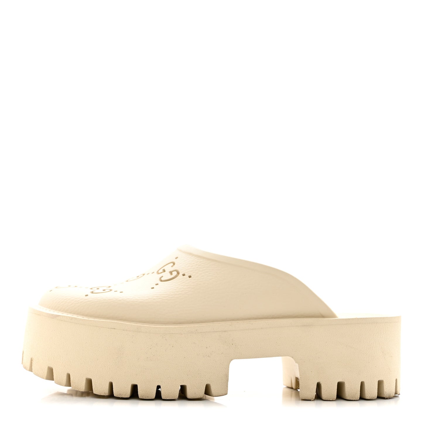 Rubber GG Monogram Perforated Elea Platform 55mm Lug Sole Sandals 37 Mystic White