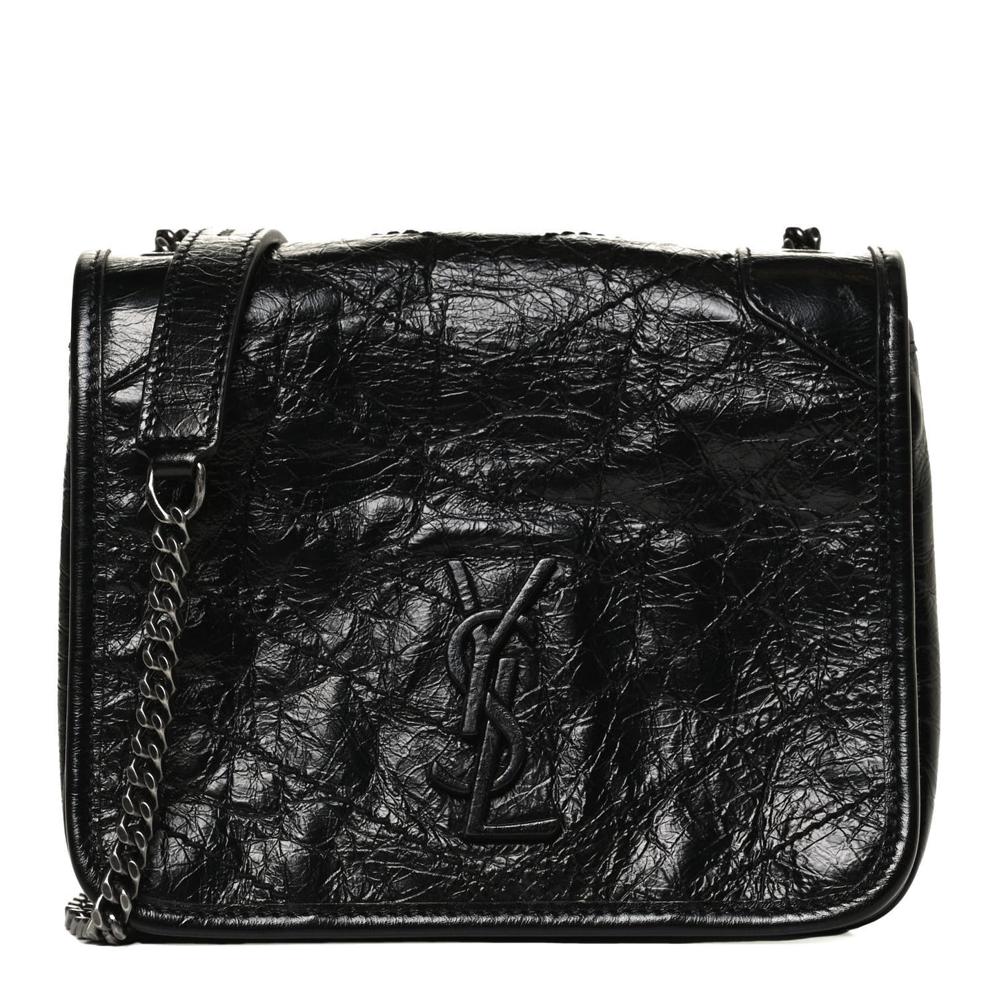 Crinkled Calfskin Matelasse Monogram Niki Chain Wallet Black