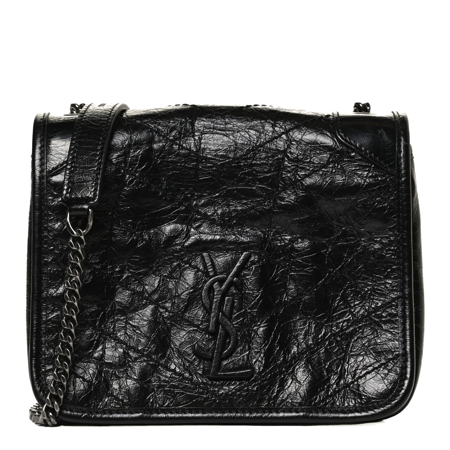 Saint Laurent Crinkled Calfskin Matelasse Monogram Niki Chain Wallet Black 1 of 11