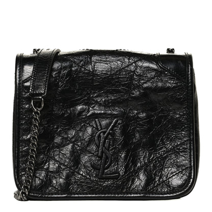 Saint Laurent Crinkled Calfskin Matelasse Monogram Niki Chain Wallet Black 1 of 11