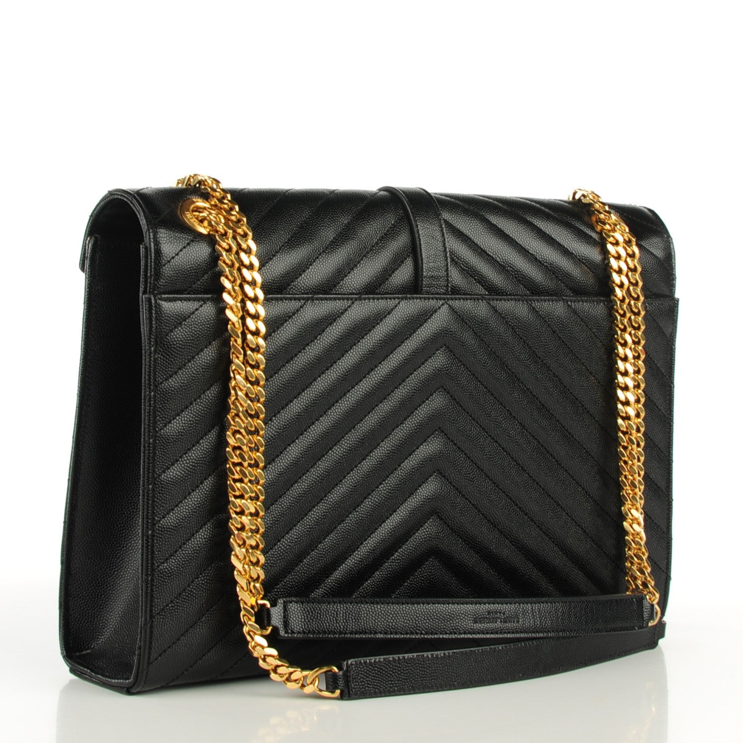 Saint Laurent Grain De Poudre Matelasse Chevron Large Monogram Satchel Black 3 of 8