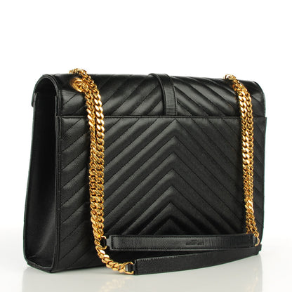 Saint Laurent Grain De Poudre Matelasse Chevron Large Monogram Satchel Black 3 of 8