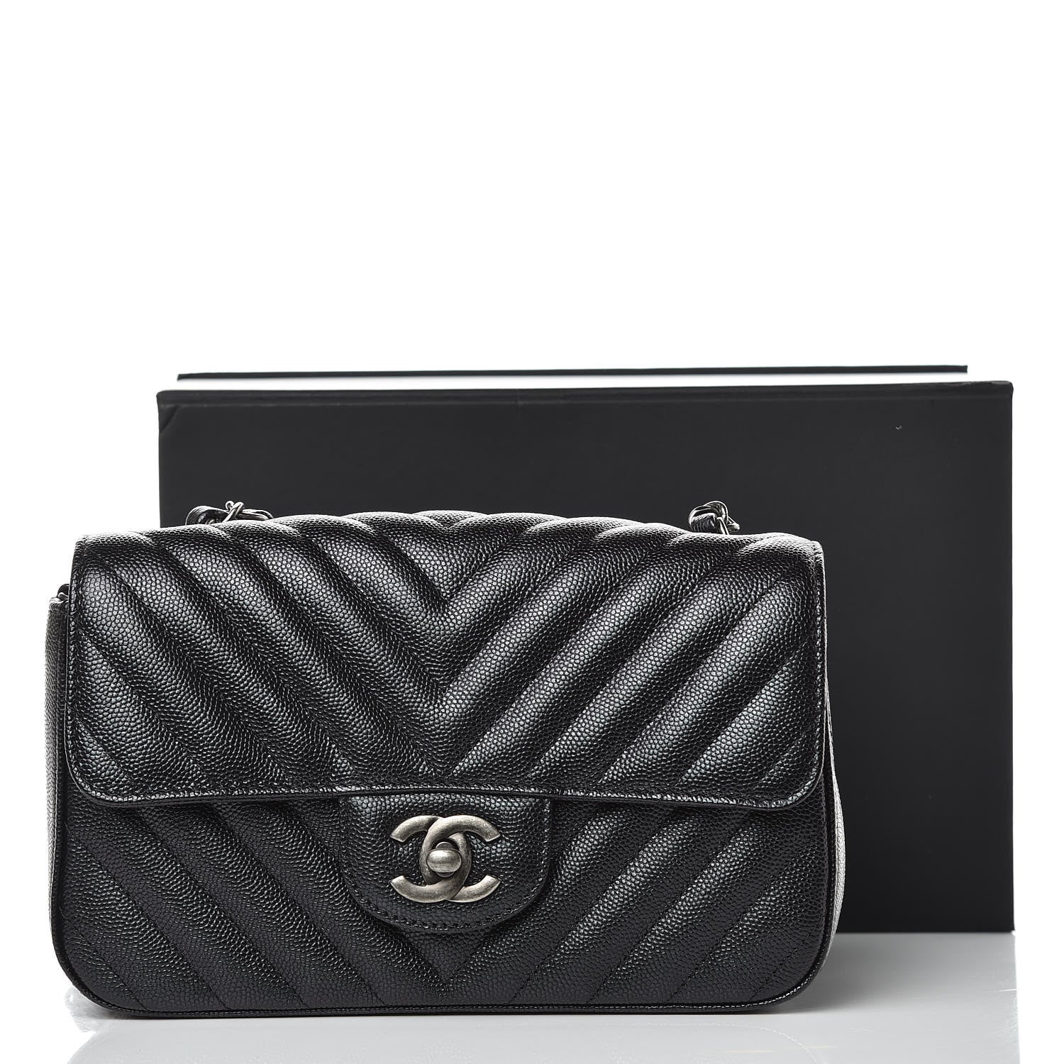 Chanel Iridescent Caviar Chevron Quilted Mini Rectangular Flap Black 9 of 9