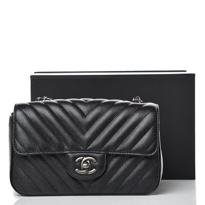 Chanel Iridescent Caviar Chevron Quilted Mini Rectangular Flap Black 9 of 9