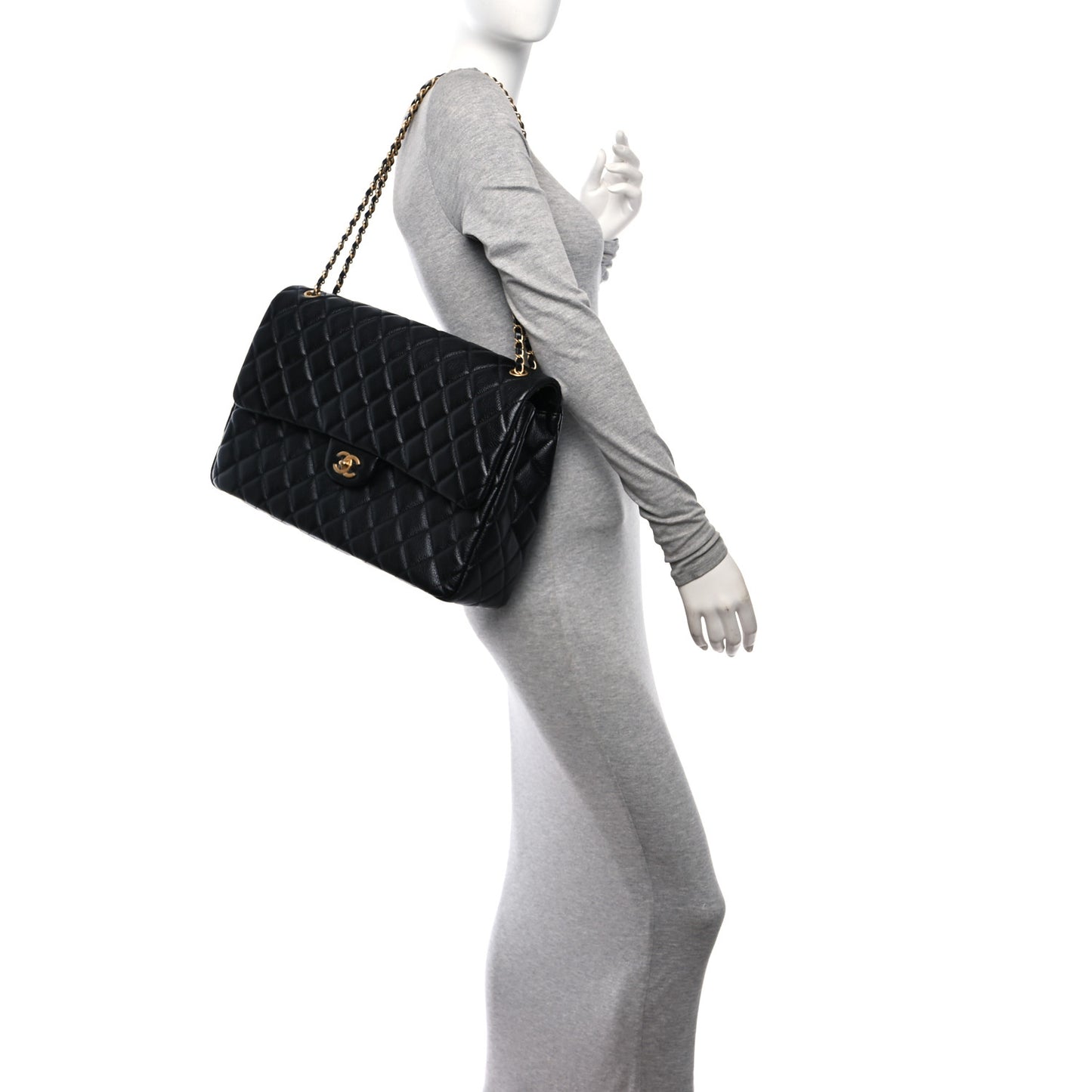 Caviar Quilted XXL Travel Flap Bag Black