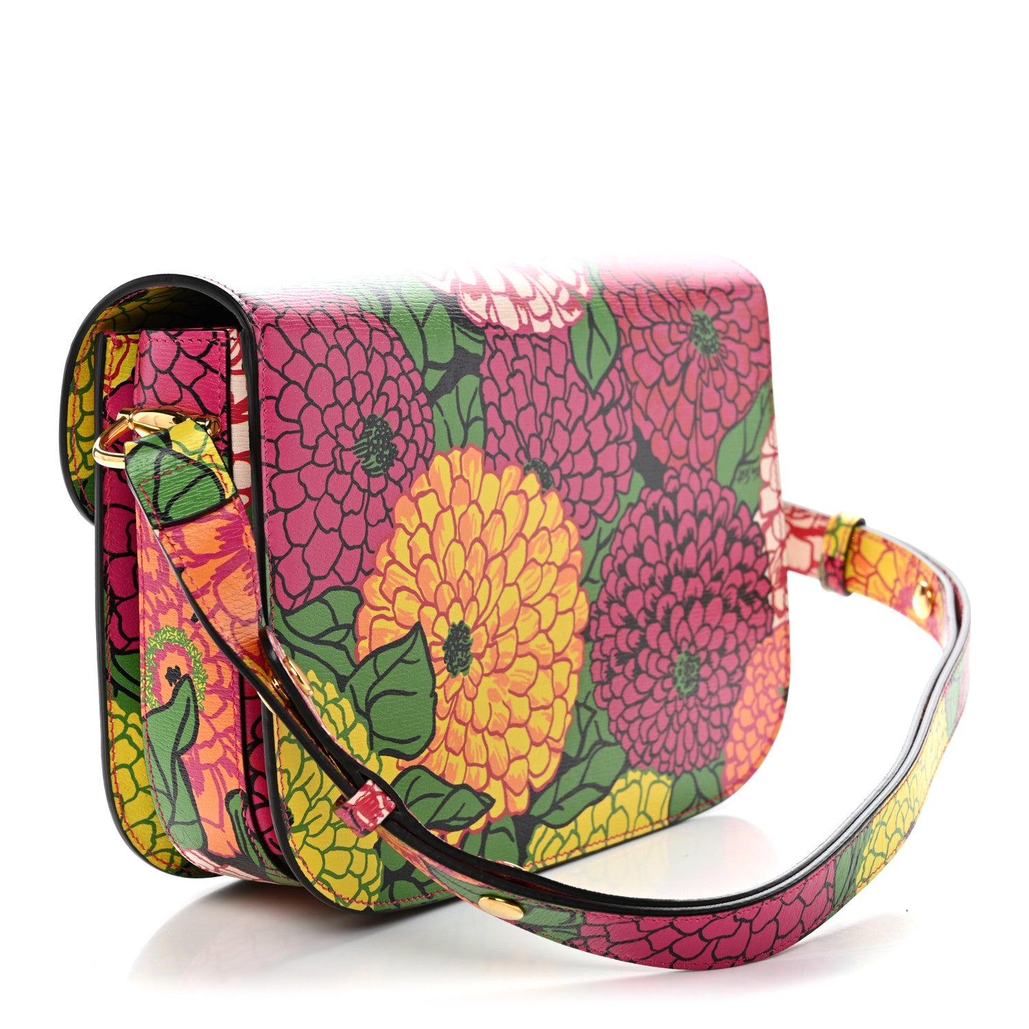Gucci X KEN SCOTT New Shangai Calfskin Pomponica Print Horsebit 1955 Shoulder Bag Multicolor Fuxia Pompon 3 of 10
