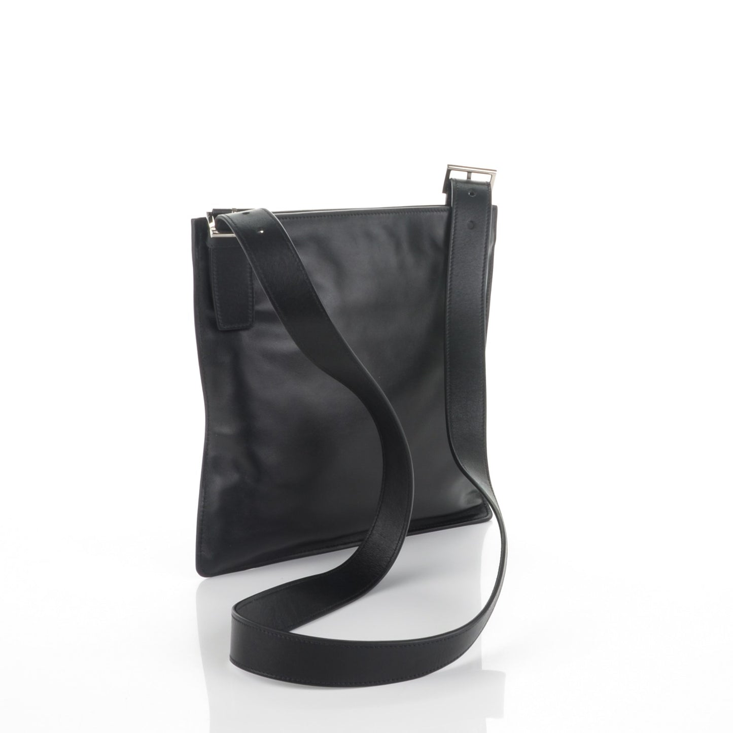 Soft Calf Flat Messenger Bag Black