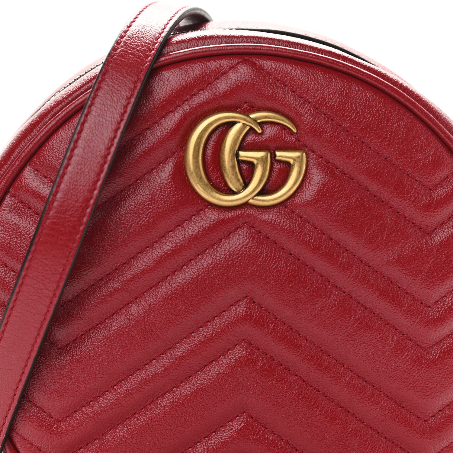 Gucci Glazed Calfskin Matelasse Heart Mini GG Marmont Round Shoulder Bag Romantic Cerise 9 of 11