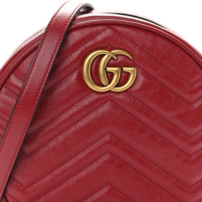 Gucci Glazed Calfskin Matelasse Heart Mini GG Marmont Round Shoulder Bag Romantic Cerise 9 of 11