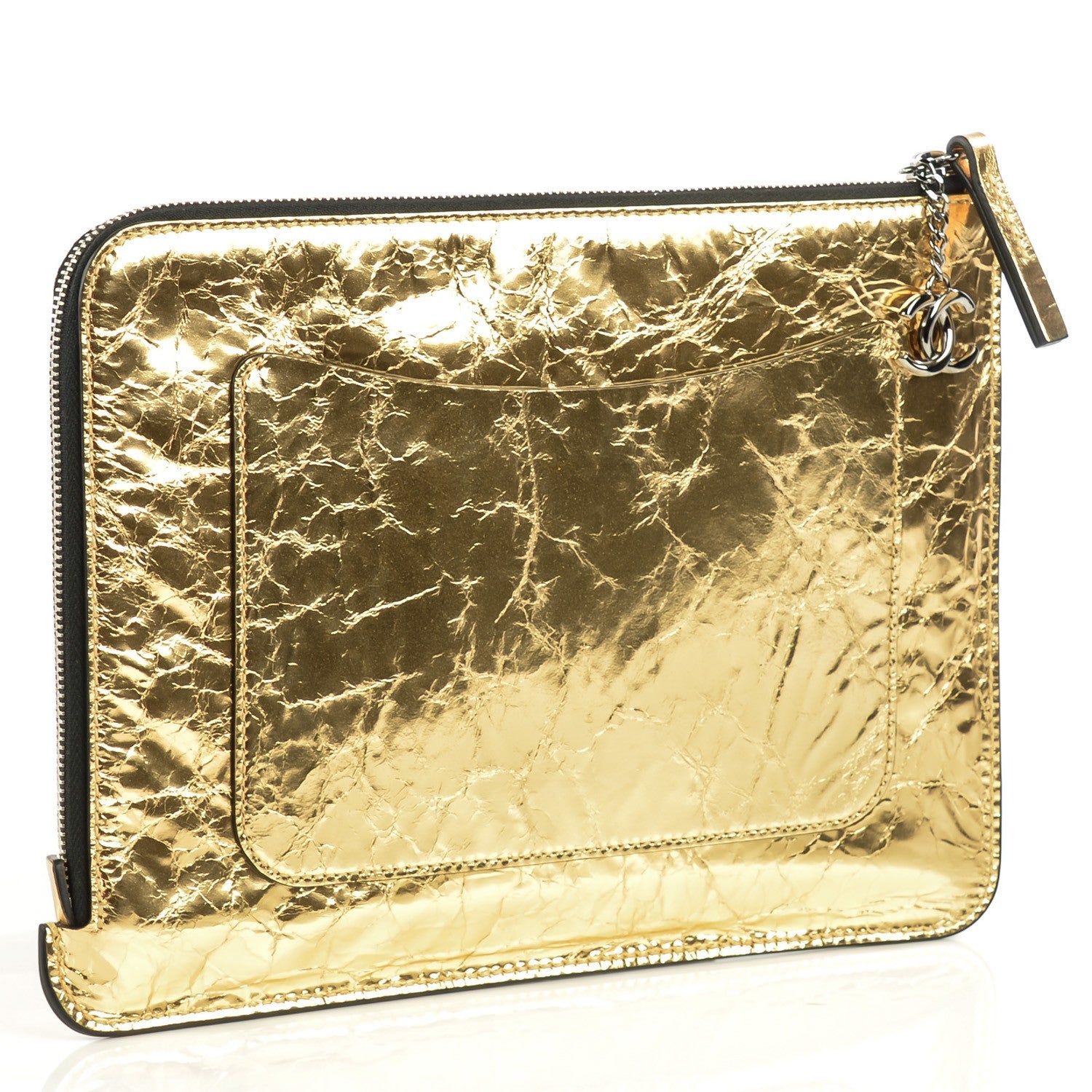 Chanel Metallic Lambskin Medium Je Ne Suis Pas En Solde Pouch Clutch Gold 3 of 7
