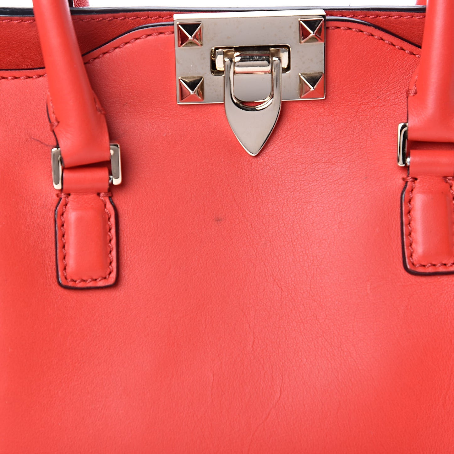 Vitello Mini Rockstud Double Handle Tote Deep Orange