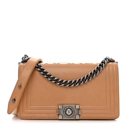 Chanel Glazed Calfskin Medium Boy Flap Dark Beige 1 of 11