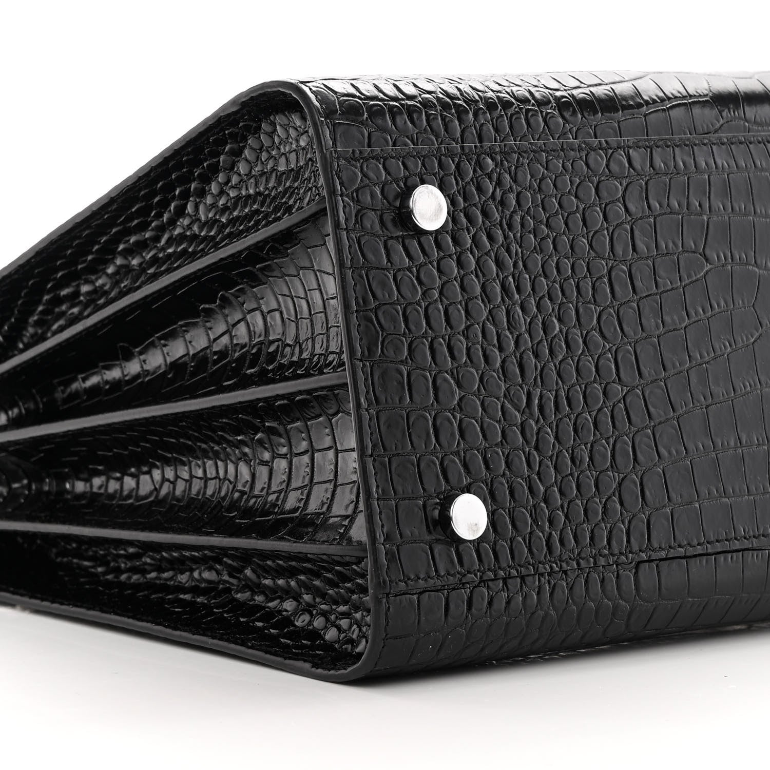 Saint Laurent Calfskin Crocodile Embossed Small Sac de Jour Black 10 of 11