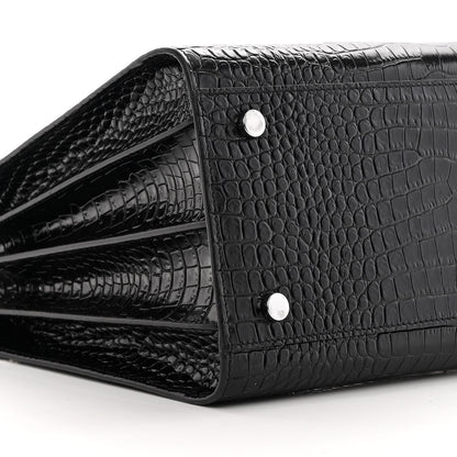 Saint Laurent Calfskin Crocodile Embossed Small Sac de Jour Black 10 of 11