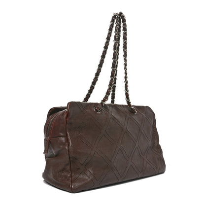 Chanel Calfskin Diamond Stitch Small Tote Dark Brown 3 of 10