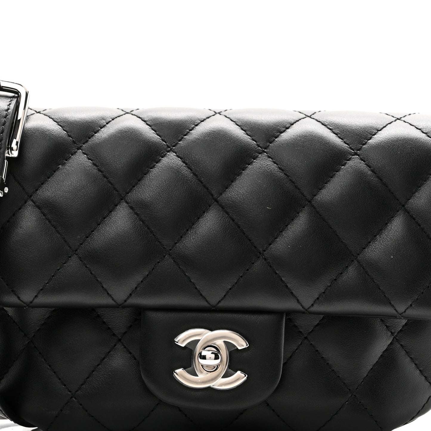 Calfskin Quilted CC Uniform Flap Belt Bag Black