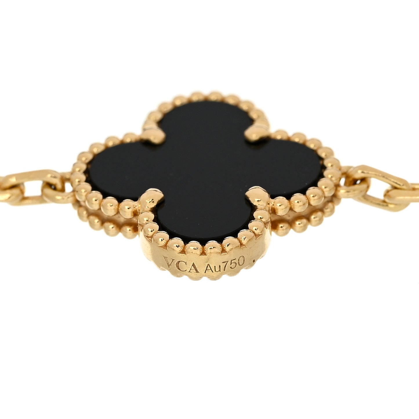 18K Yellow Gold Black Onyx 5 Motifs Vintage Alhambra Bracelet