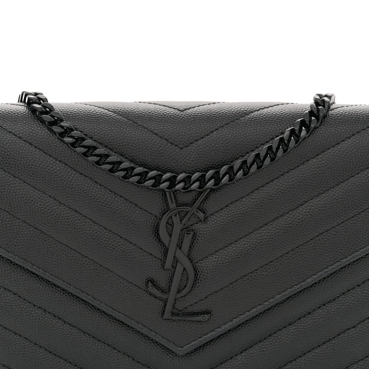 Grain De Poudre Matelasse Chevron Monogram Monochrome Chain Wallet Black