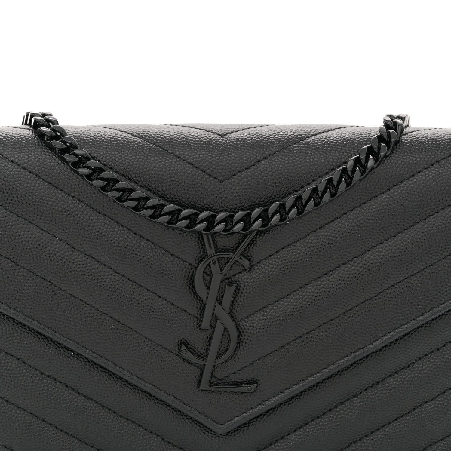 Saint Laurent Grain De Poudre Matelasse Chevron Monogram Monochrome Chain Wallet Black 8 of 11