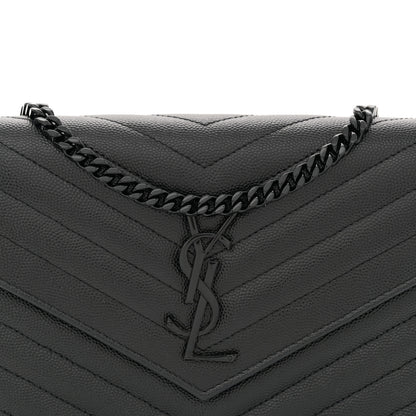 Saint Laurent Grain De Poudre Matelasse Chevron Monogram Monochrome Chain Wallet Black 8 of 11