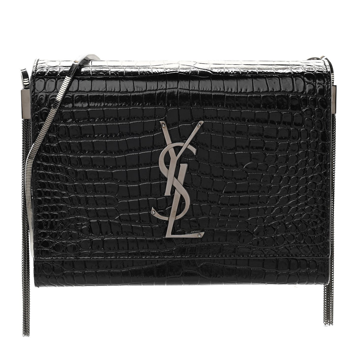 Calfskin Crocodile Embossed Monogram Small Kate Slide Chain Crossbody Box Bag Black