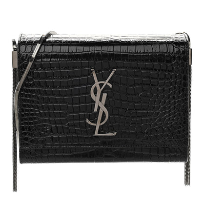 Saint Laurent Calfskin Crocodile Embossed Monogram Small Kate Slide Chain Crossbody Box Bag Black 1 of 10