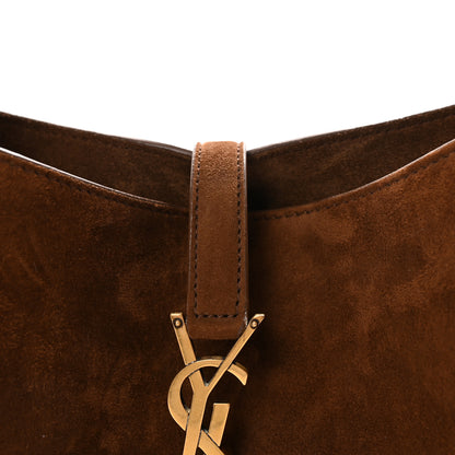 Saint Laurent Suede Shearling Small Le 5 A 7 Soft Hobo Dark Sigaro Natural Beige 7 of 10