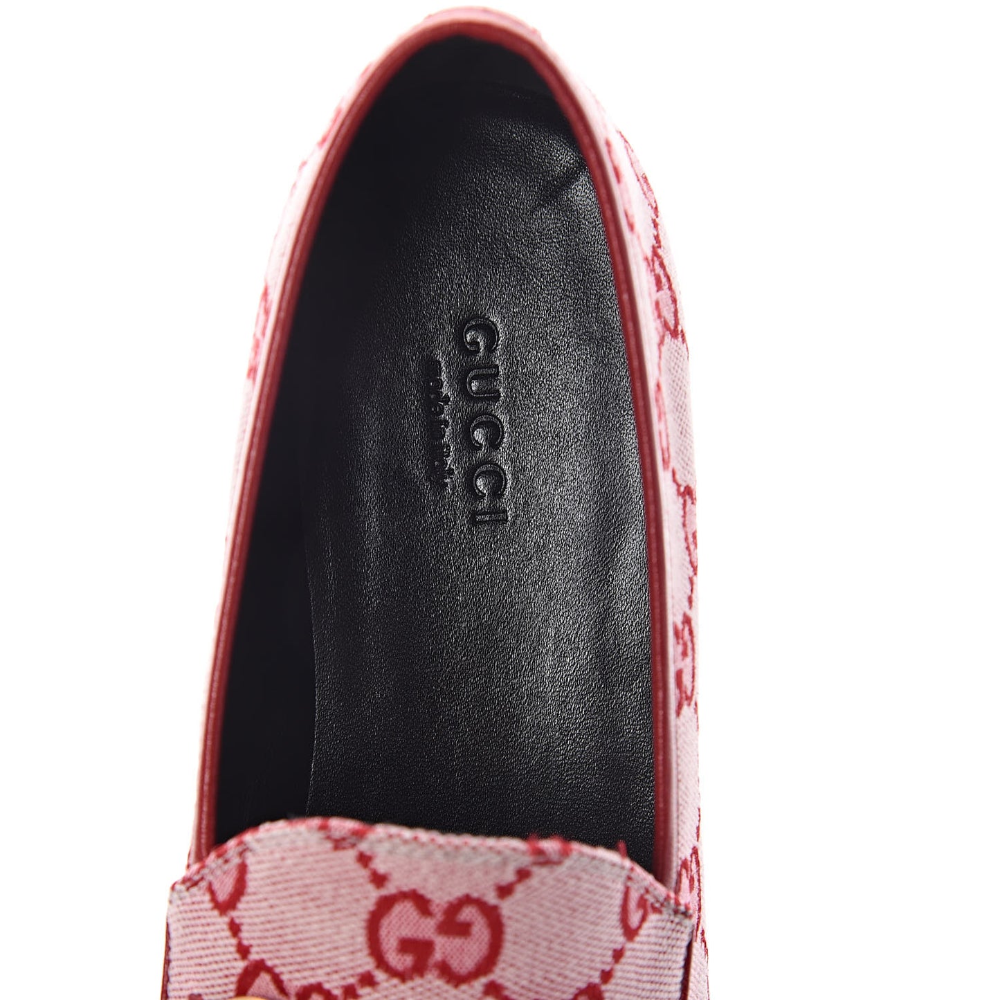 Canvas GG Monogram Horsebit Womens Jordaan Loafers 36.5 Gardenia Hibiscus Red