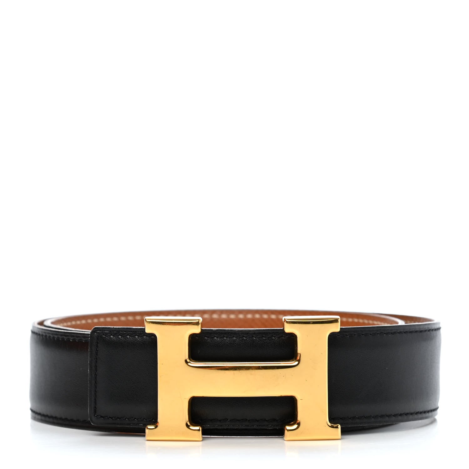 Hermes Box Courchevel 32mm H Belt 65 Black Gold 1 of 3