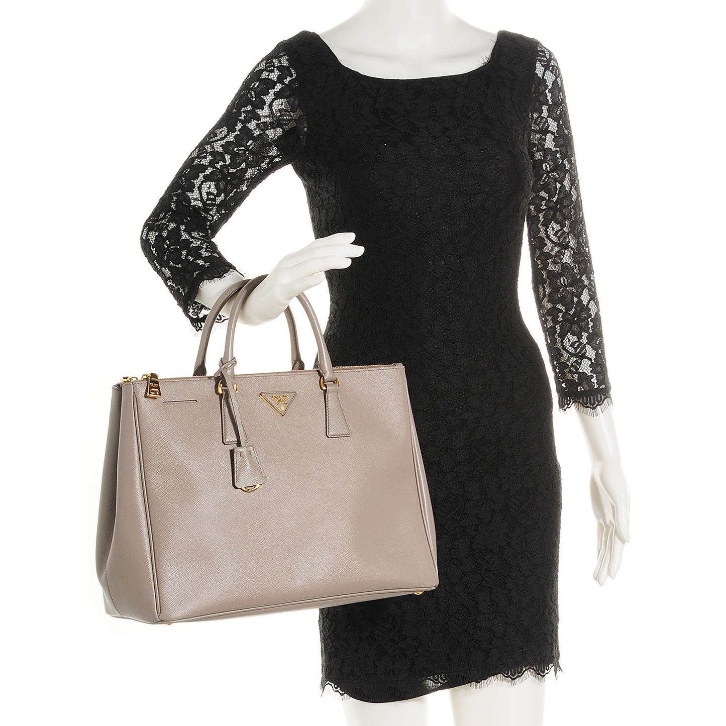 Saffiano Lux Large Double Zip Tote Argilla