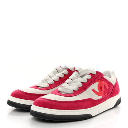 Chanel Suede Kidskin Womens CC Sneakers 40 Dark Pink White 3 of 8