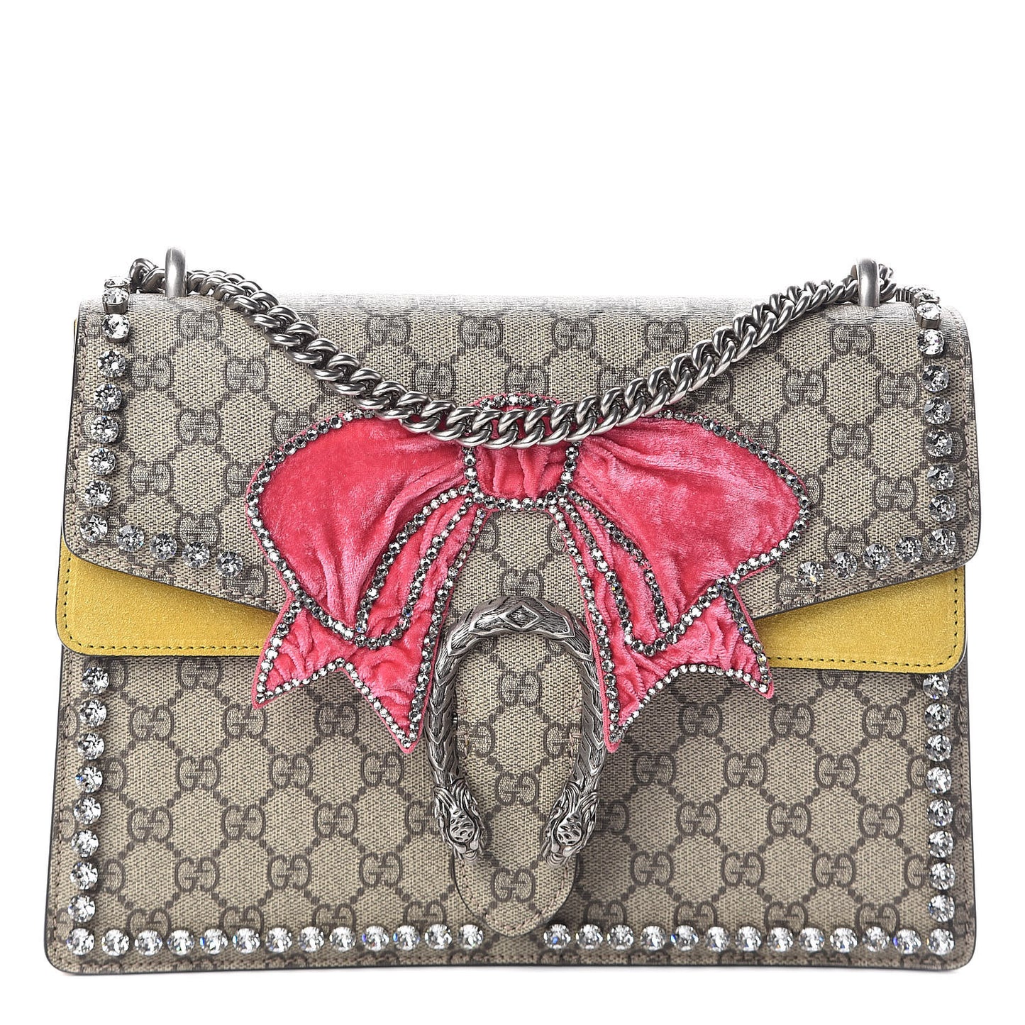 GG Supreme Monogram Crystal Bow Embroidered Medium Dionysus Shoulder Bag Yellow