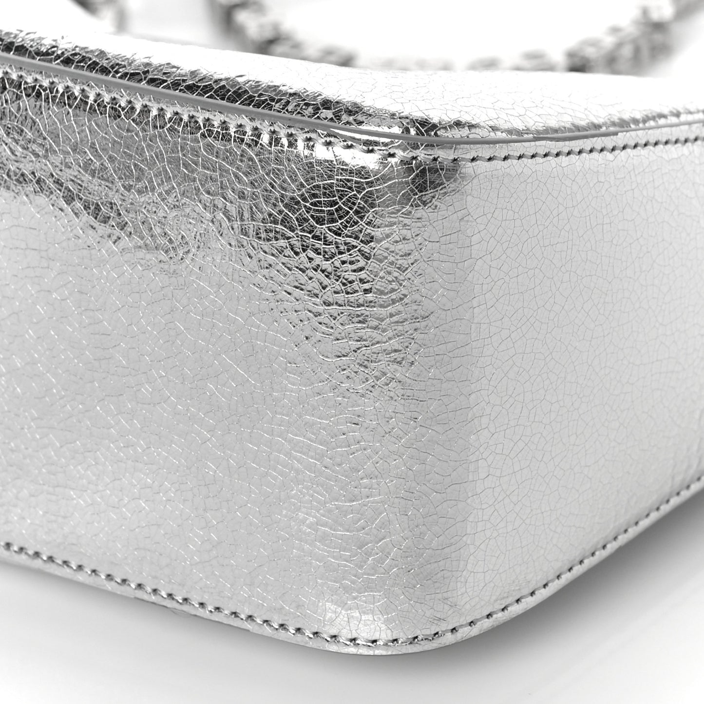 Metallic Lambskin Small Moon Cut Out Shoulder Bag Silvery
