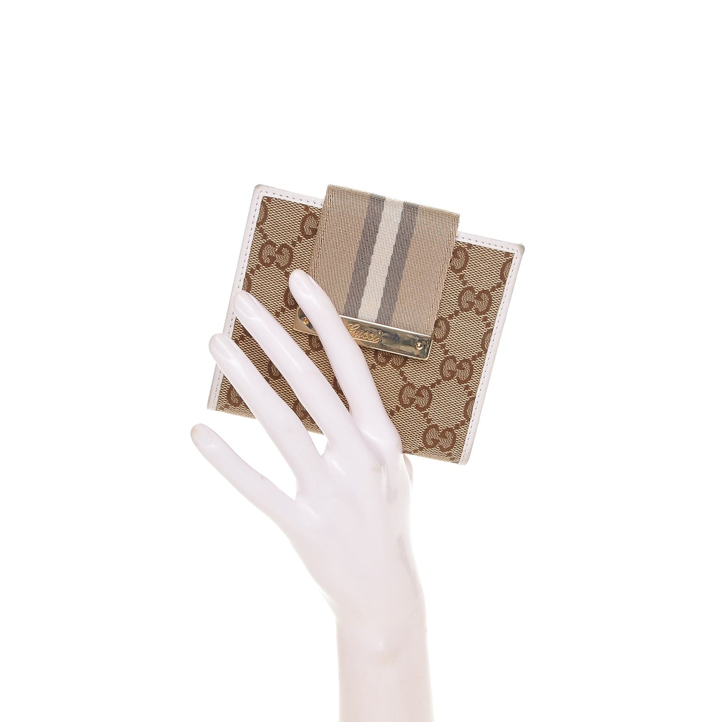 Monogram Ladies Web French Flap Wallet White