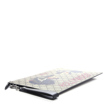 Gucci GG Supreme Monogram Wolf Zip Wristlet Pouch Beige 4 of 6