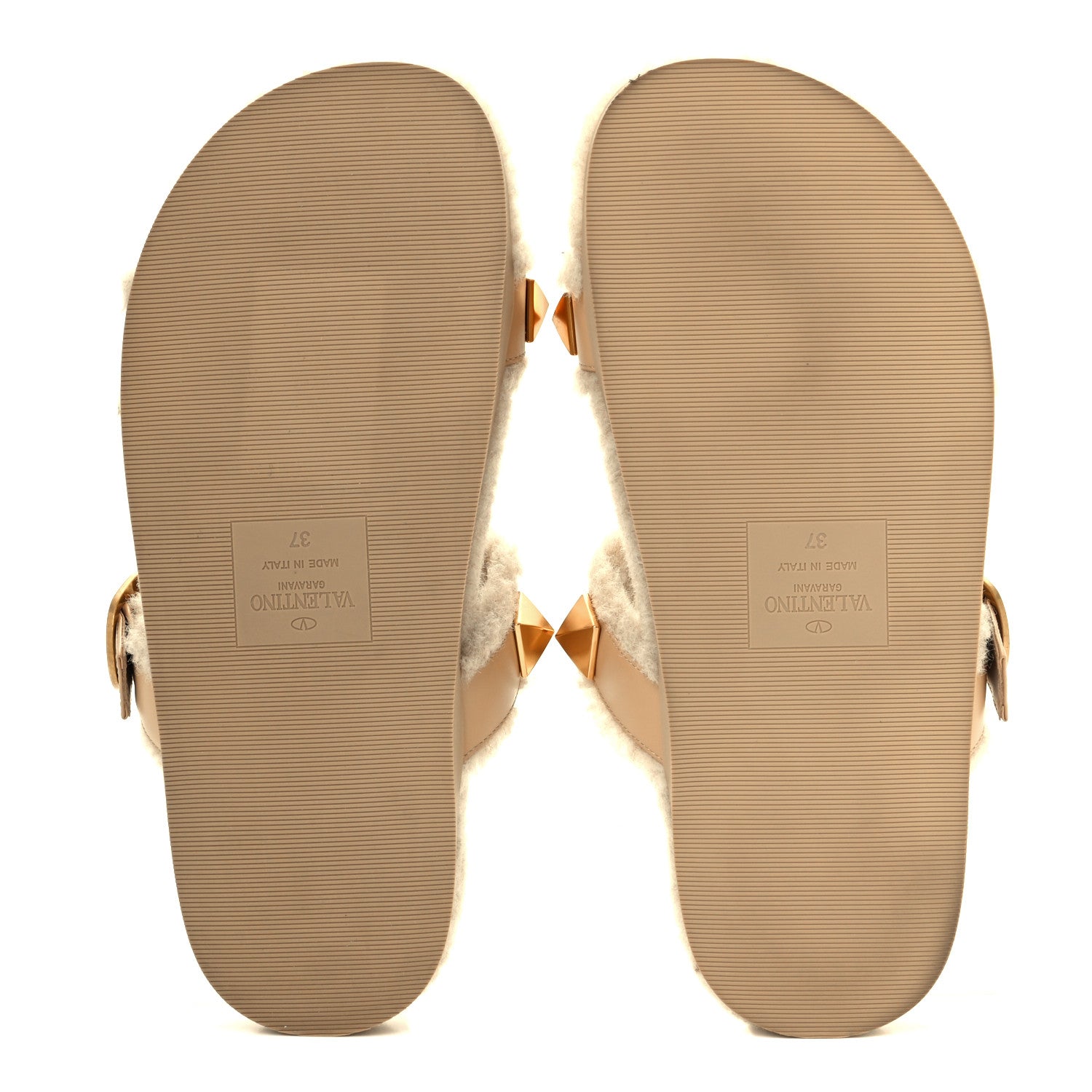 Valentino Garavani Shearling Roman Stud Slide Sandals 37 Sahara Beige 7 of 10