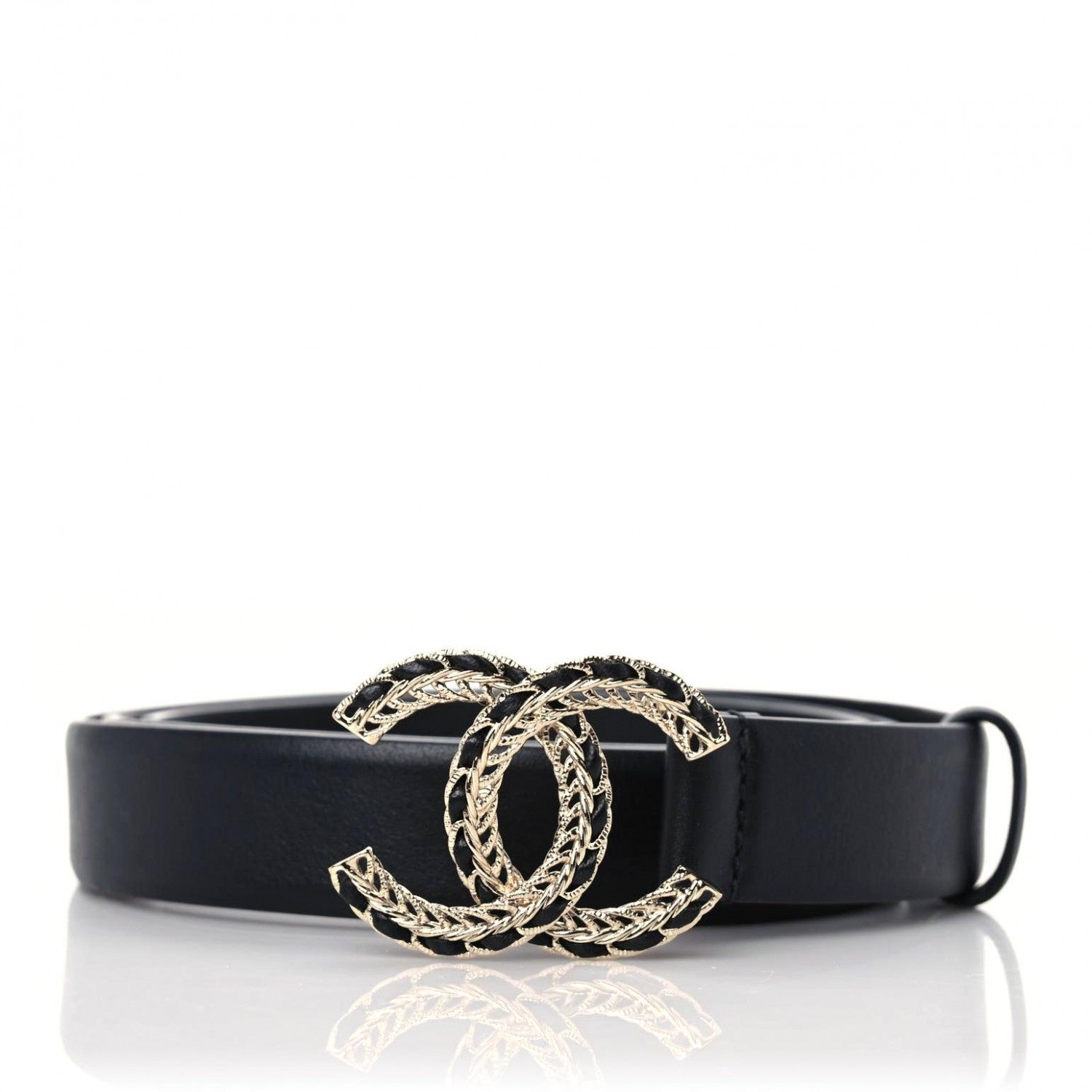 Chanel Calfskin Lambskin CC Chain Belt 95 38 Black Gold 1 of 8